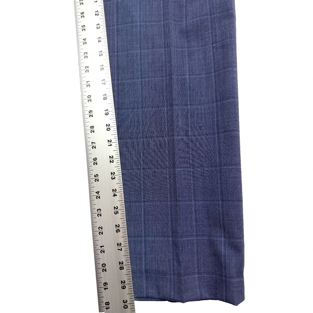 Ralph Lauren 38x30‎ Blue Windowpane Dress Pants Trousers All Season Wool Stretch